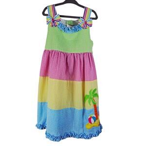 Emily Rose Seersucker Rainbow Tier Dress Ocean Scene Bows Girls Dress 6
